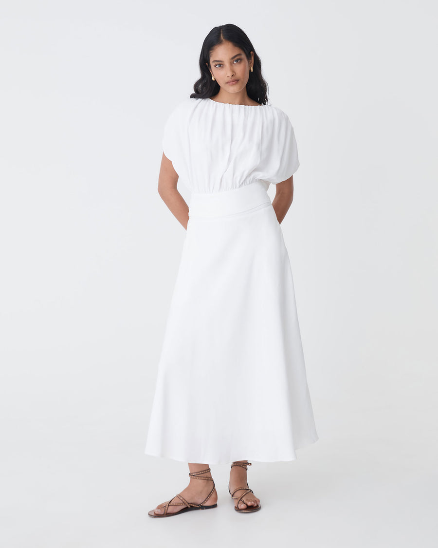 Goulbury Tie Waist Top in ivory — full-length view