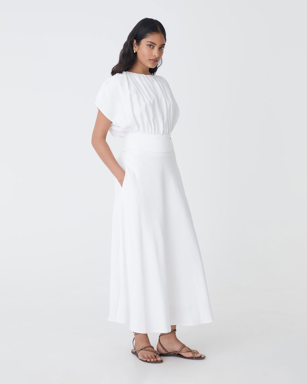 Goulbury Tie Waist Top in ivory — side view