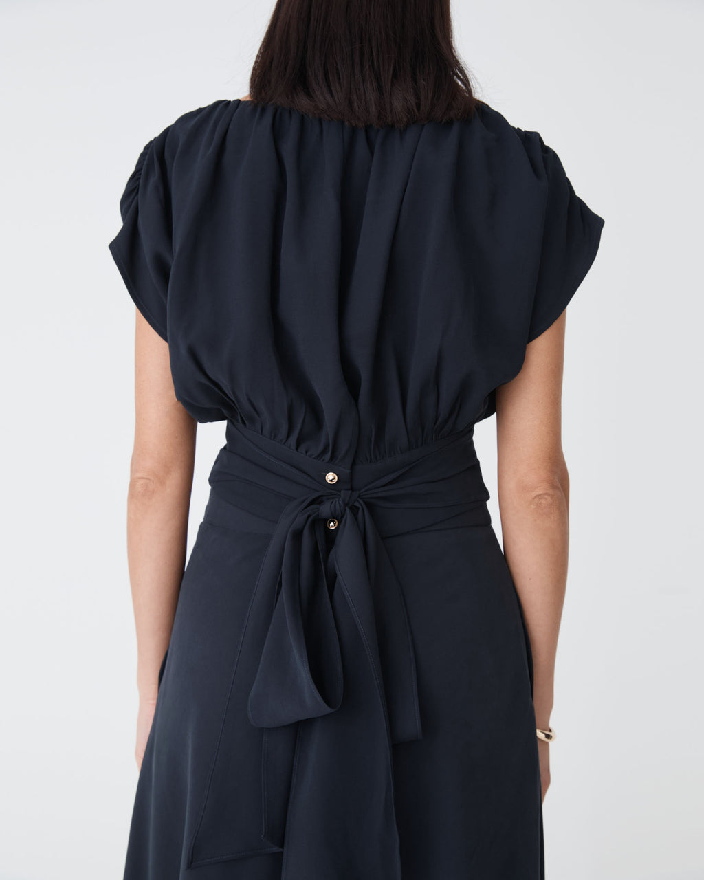 Goulbury Tie Waist Top in navy — back view