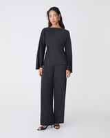 Asma Satin Bias Top in black — full-length view
