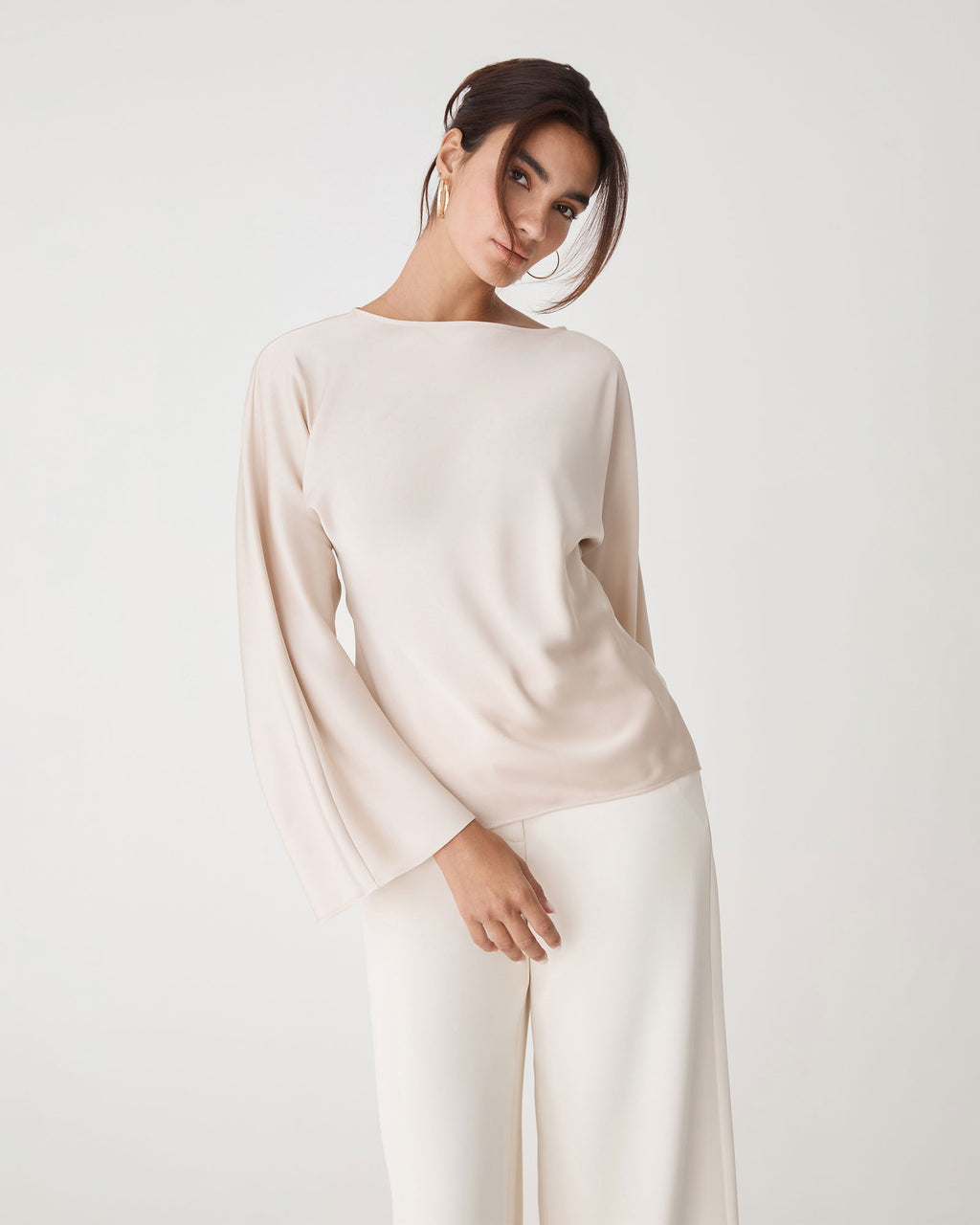 Asma Satin Bias Top in champagne — close-up view