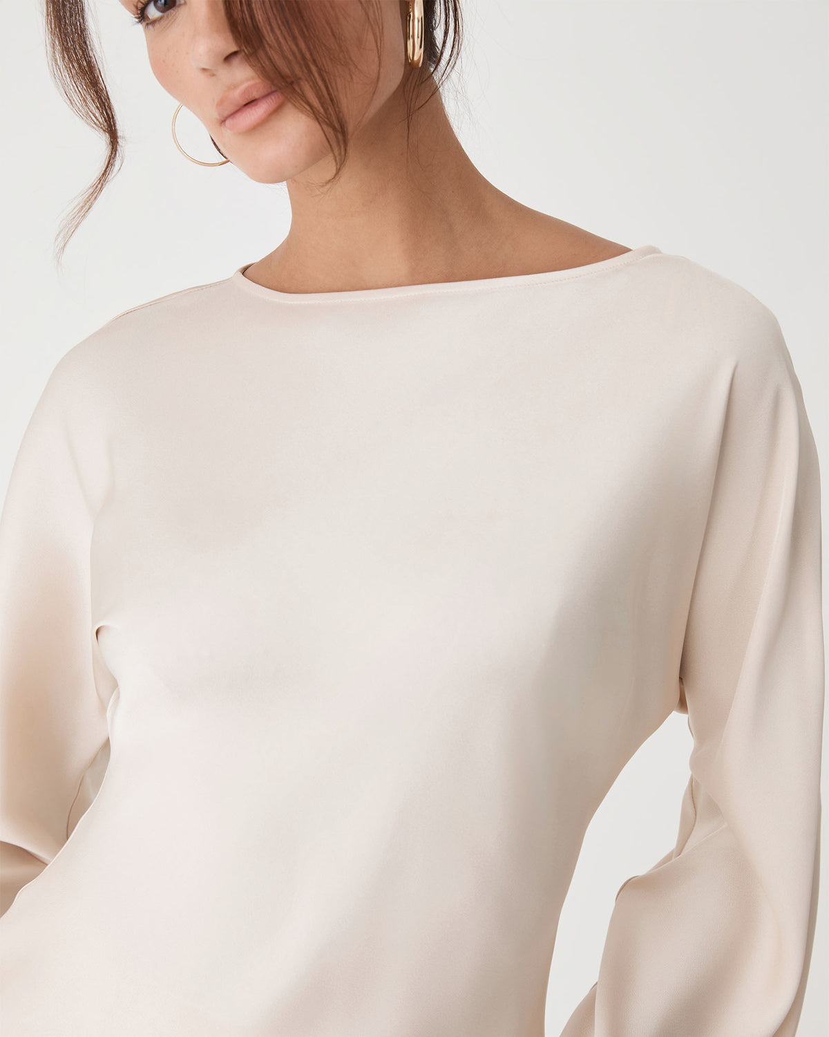Asma Satin Bias Top in champagne — fabric detail