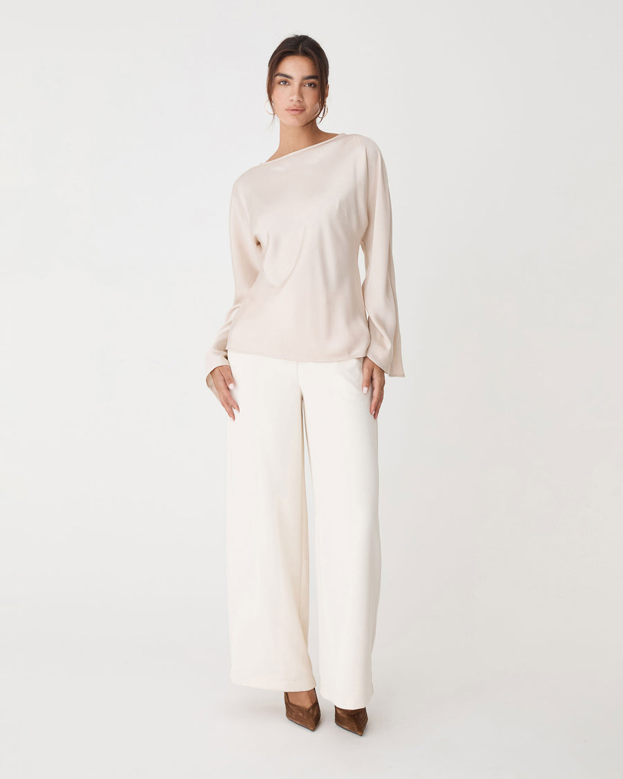Asma Satin Bias Top in champagne — full-length view
