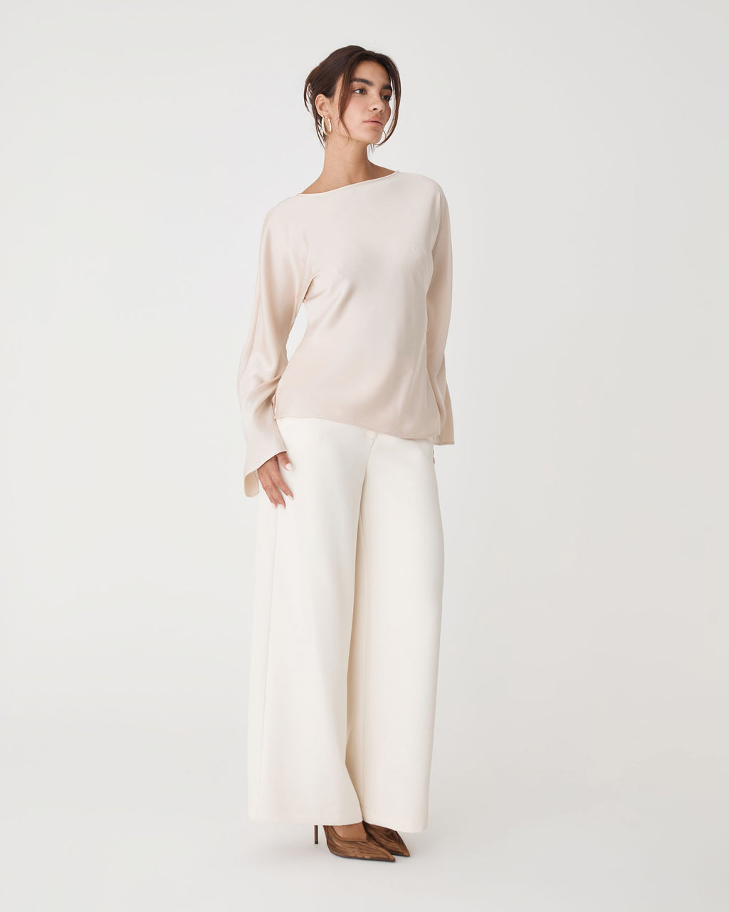 Asma Satin Bias Top in champagne — side view