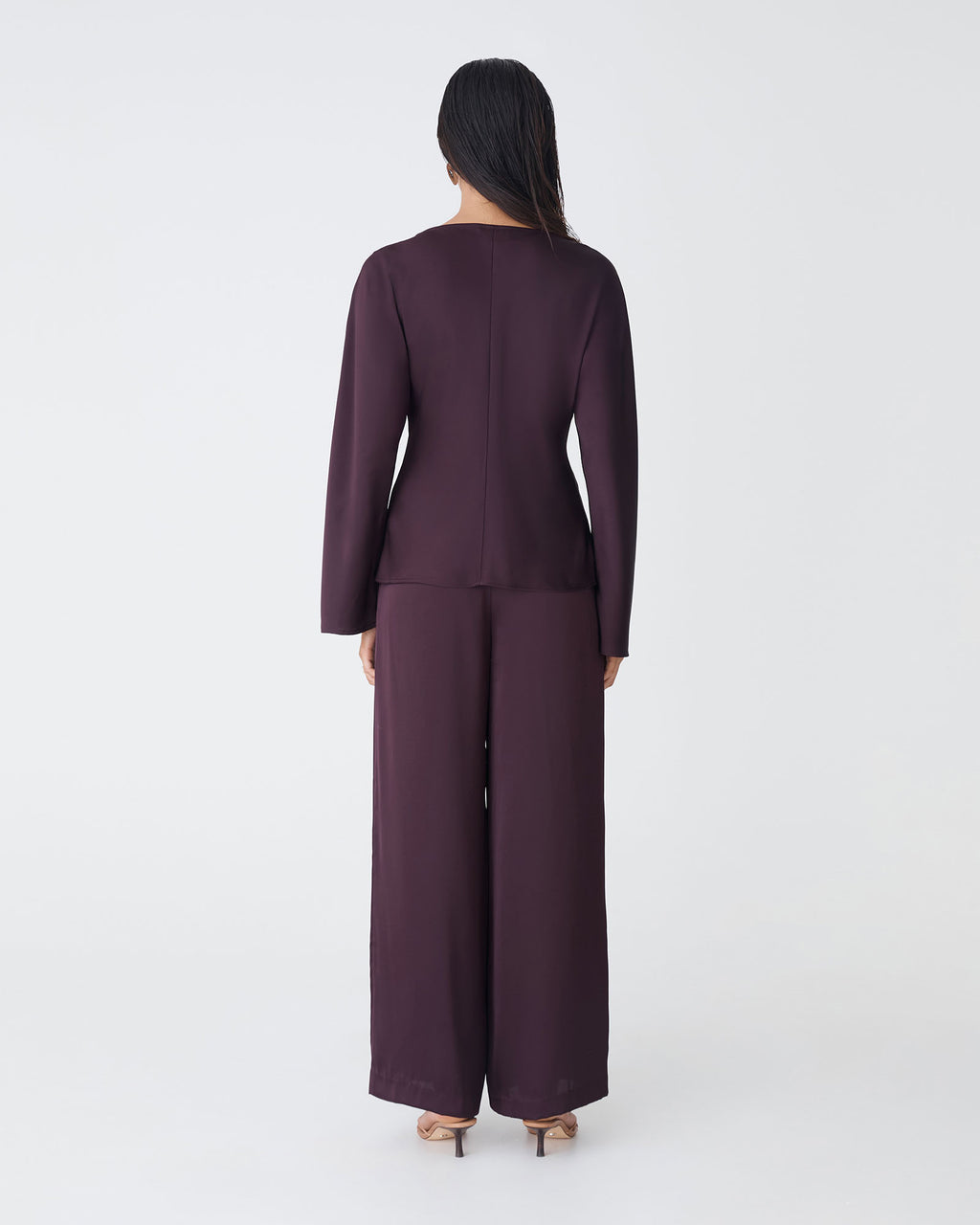 Asma Satin Bias Top in ganache — back view