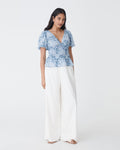 Angie Elastic Waist Top in blue paisley — full-length view