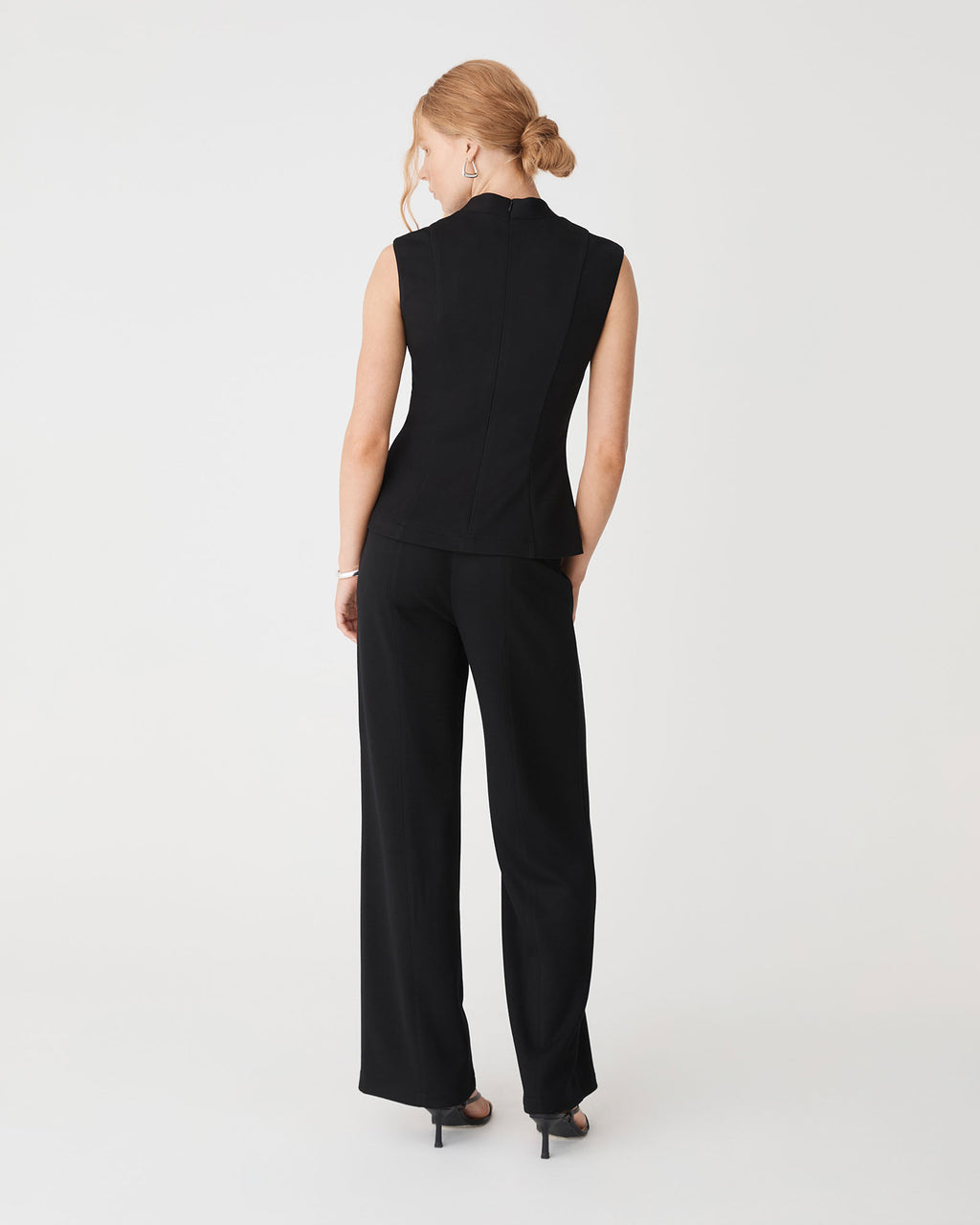 Juno V-Neck Ponte Top in black — back view