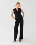 Juno V-Neck Ponte Top in black — full-length view
