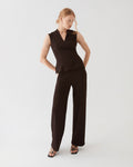 Juno V-Neck Ponte Top in chocolate — full-length view