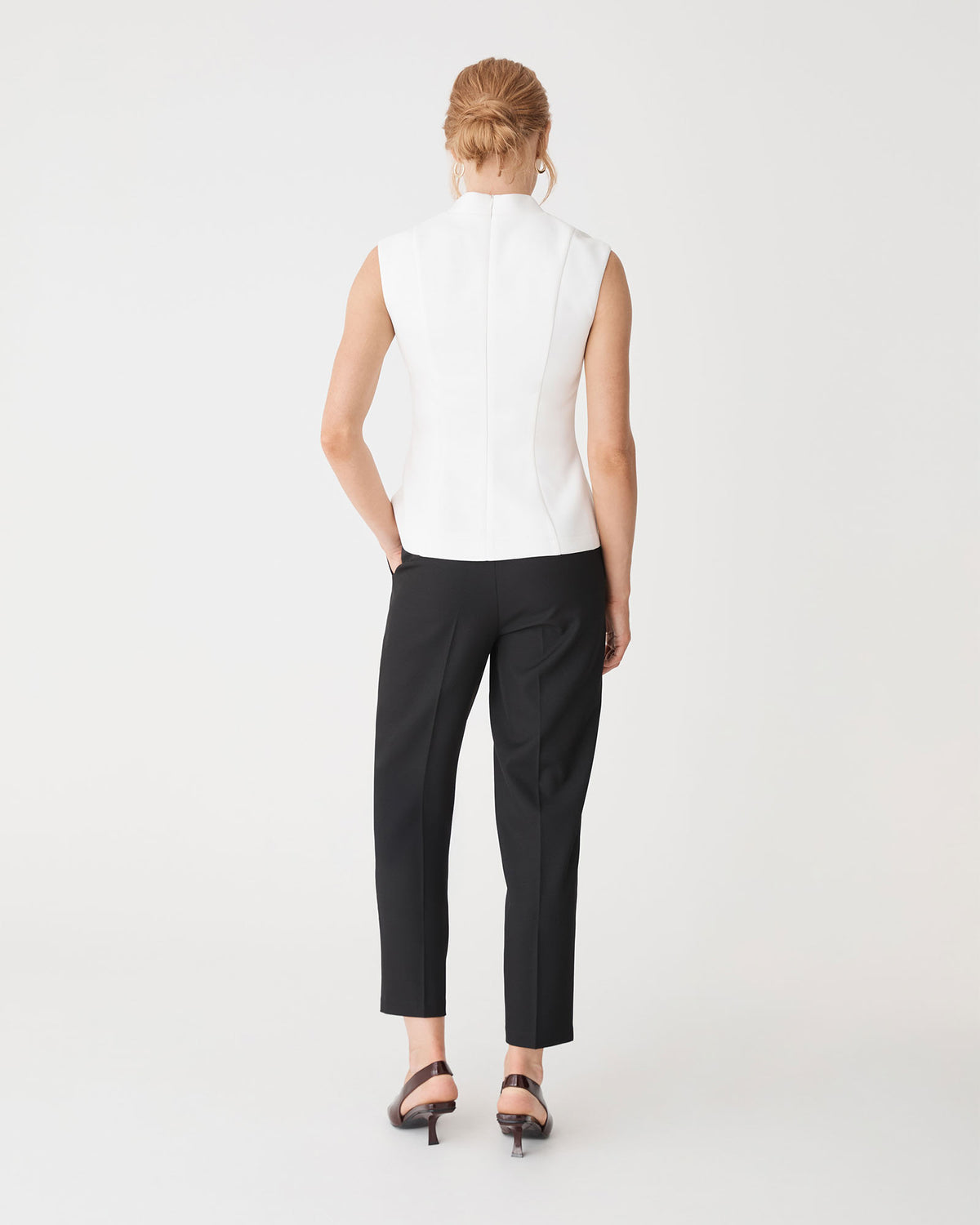 Juno V-Neck Ponte Top in ivory — back view