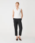 Juno V-Neck Ponte Top in ivory — full-length view