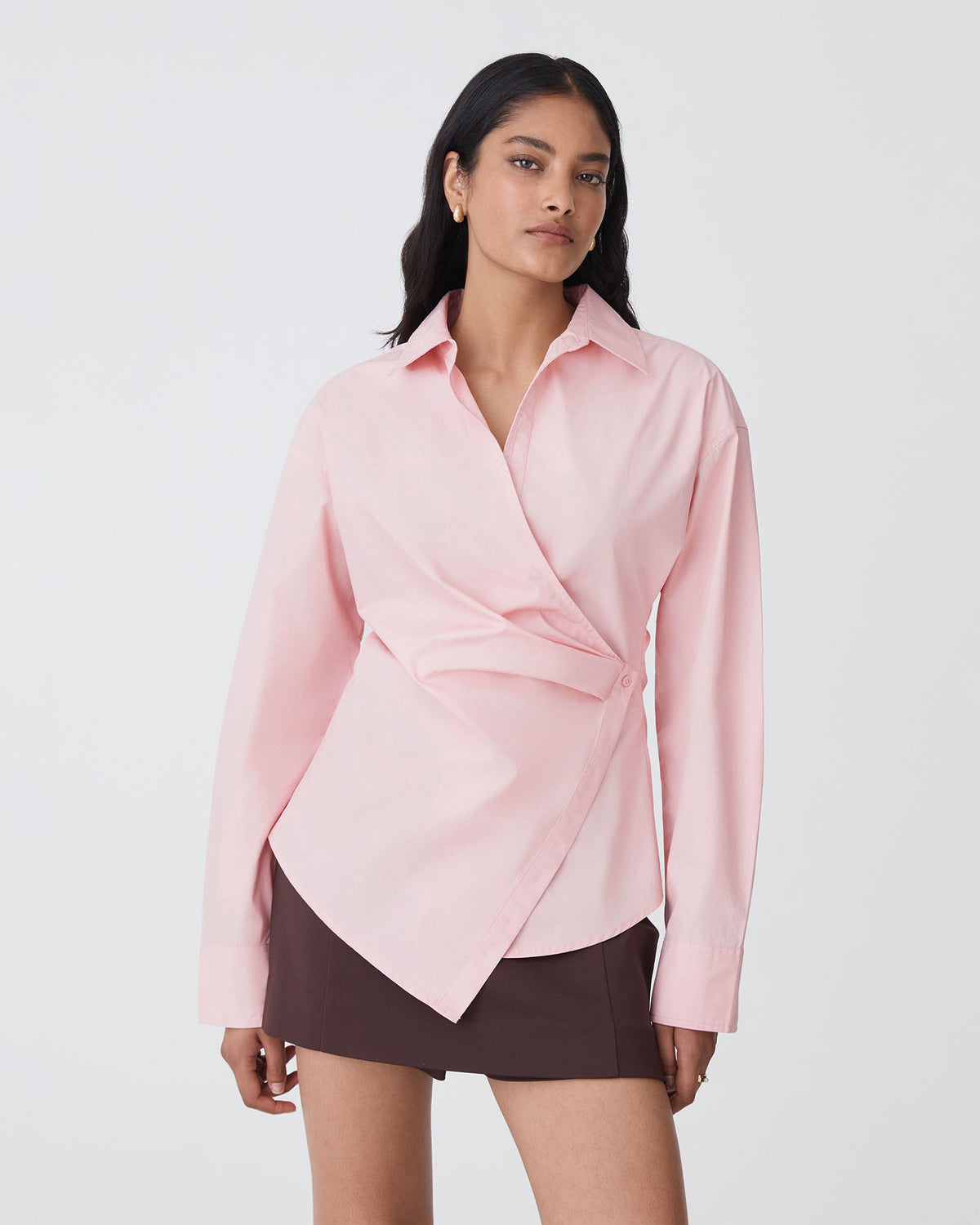 Katrina Wrap Shirt in pink — close-up view