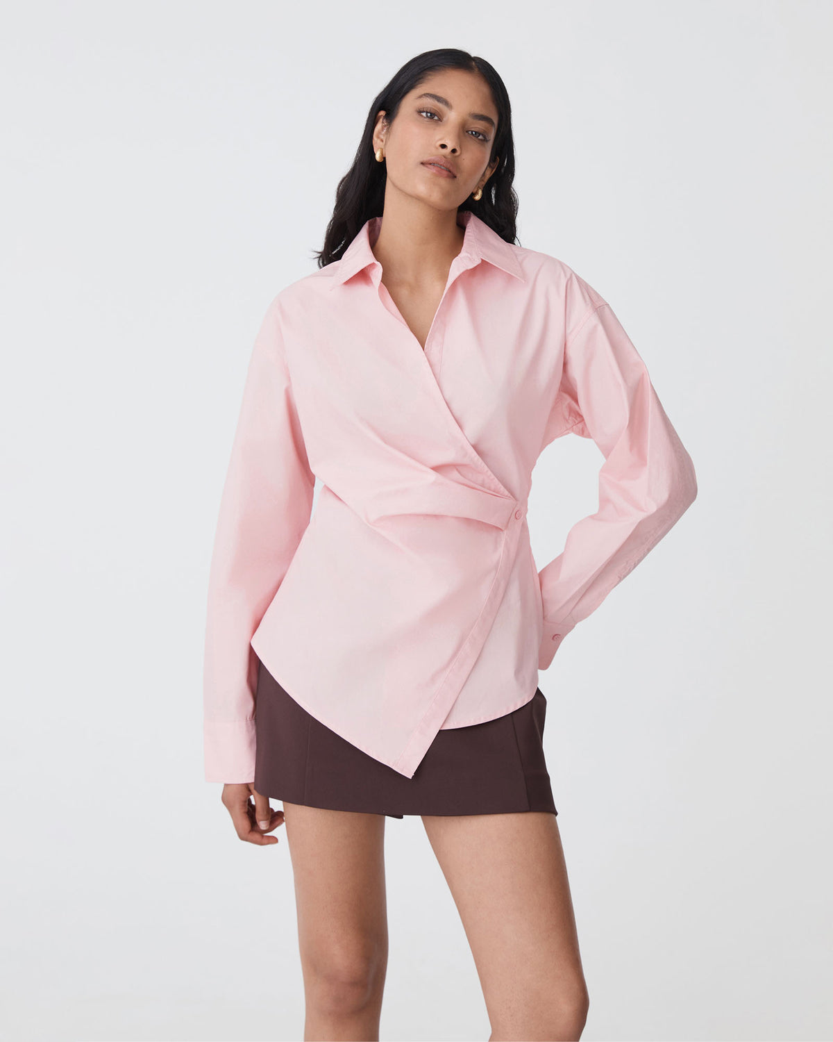 Katrina Wrap Shirt in pink — close-up view 2