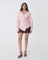 Katrina Wrap Shirt in pink — full-length view