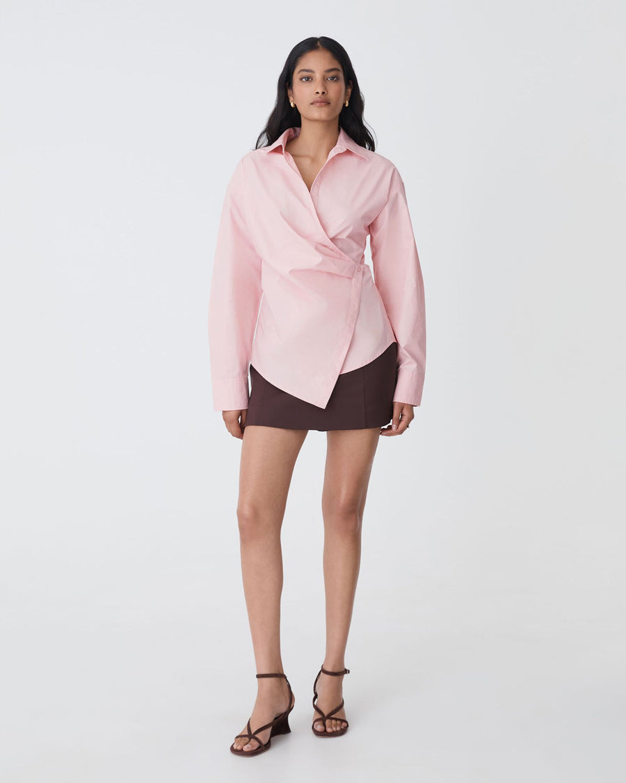Katrina Wrap Shirt in pink — full-length view