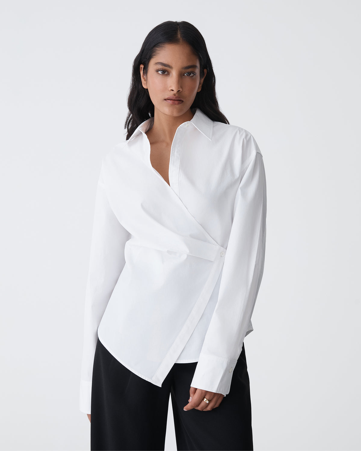 Katrina Wrap Shirt in white — close-up view