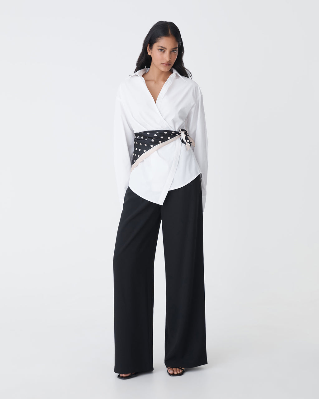 Katrina Wrap Shirt in white — full-length view