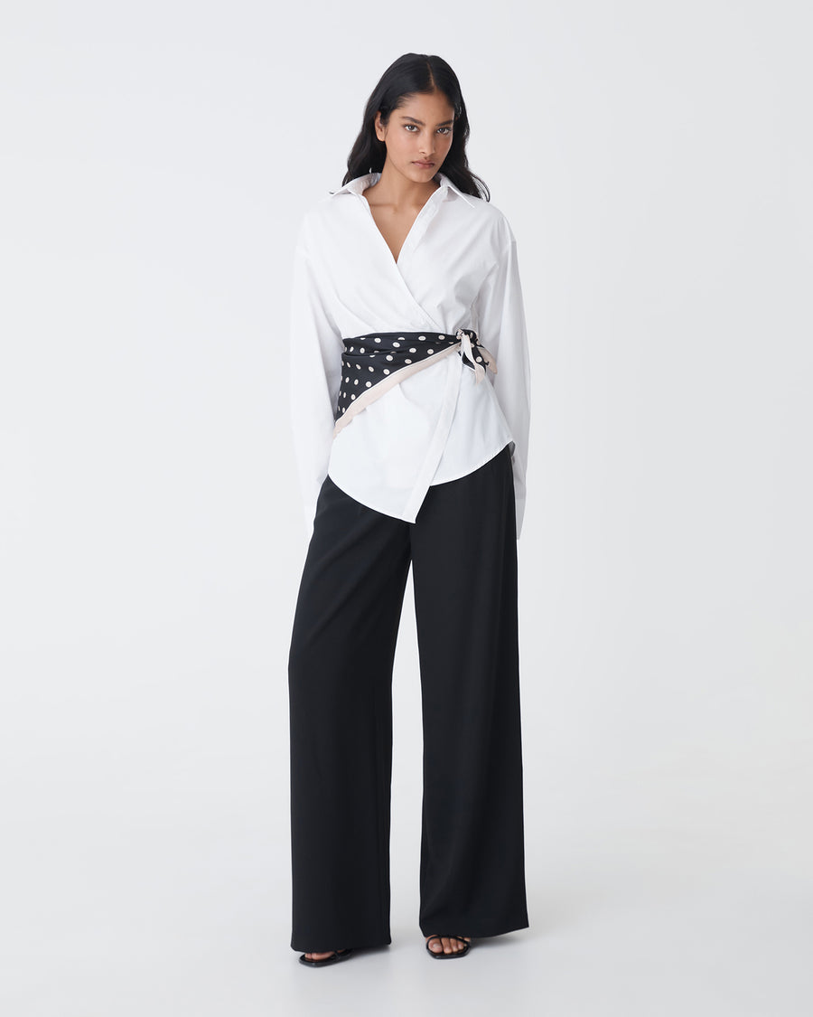 Katrina Wrap Shirt in white — full-length view