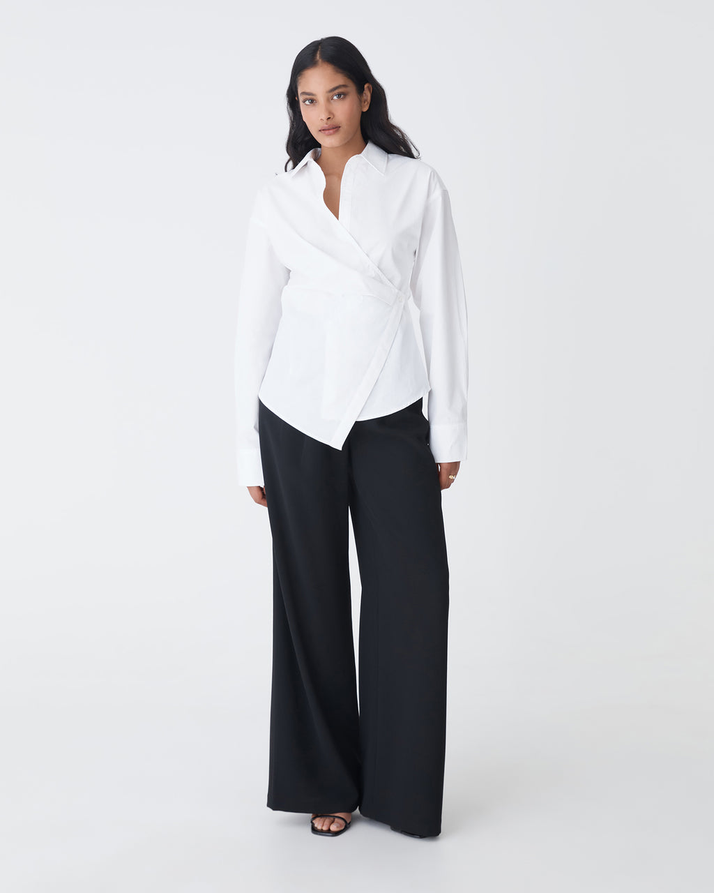 Katrina Wrap Shirt in white — full-length view 2