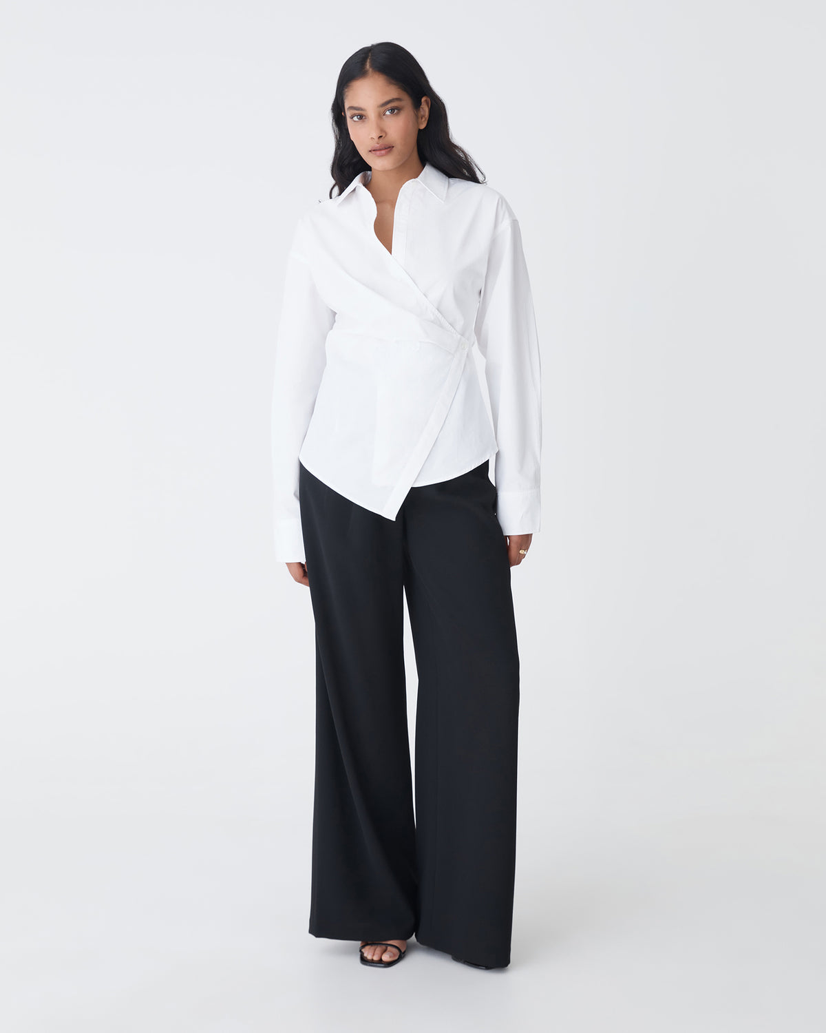 Katrina Wrap Shirt in white — full-length view 2
