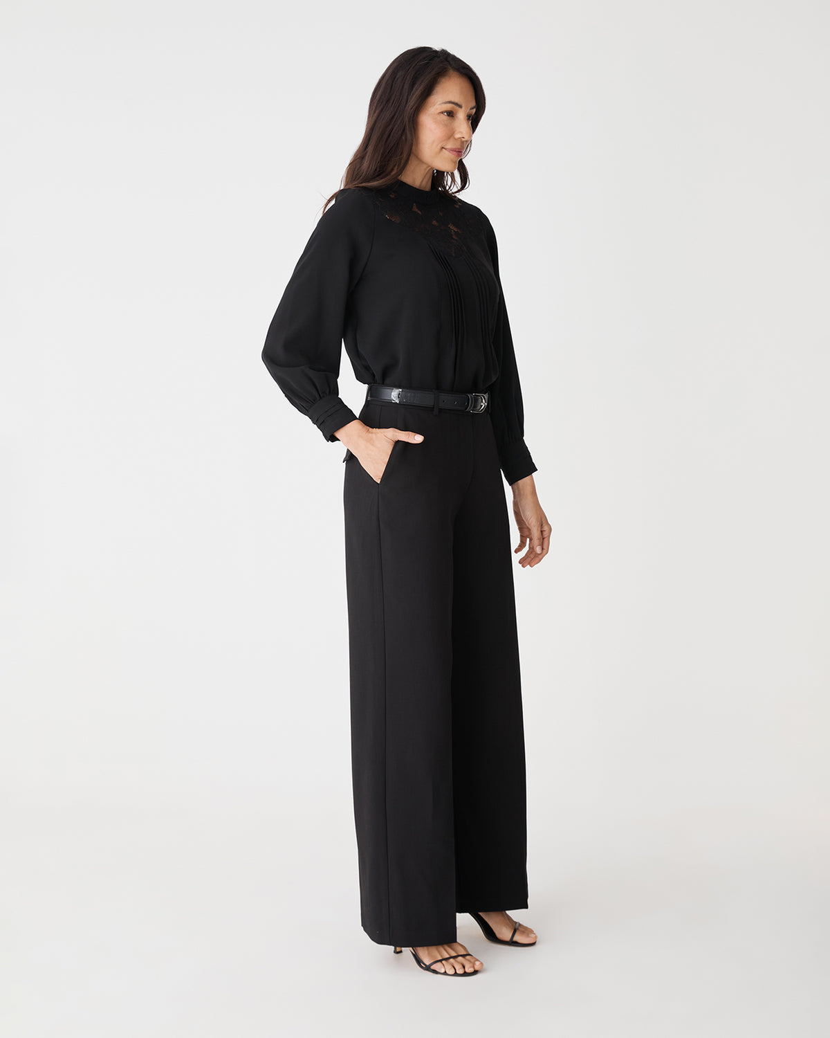 Fiora Lace Yoke Blouse in black — side view