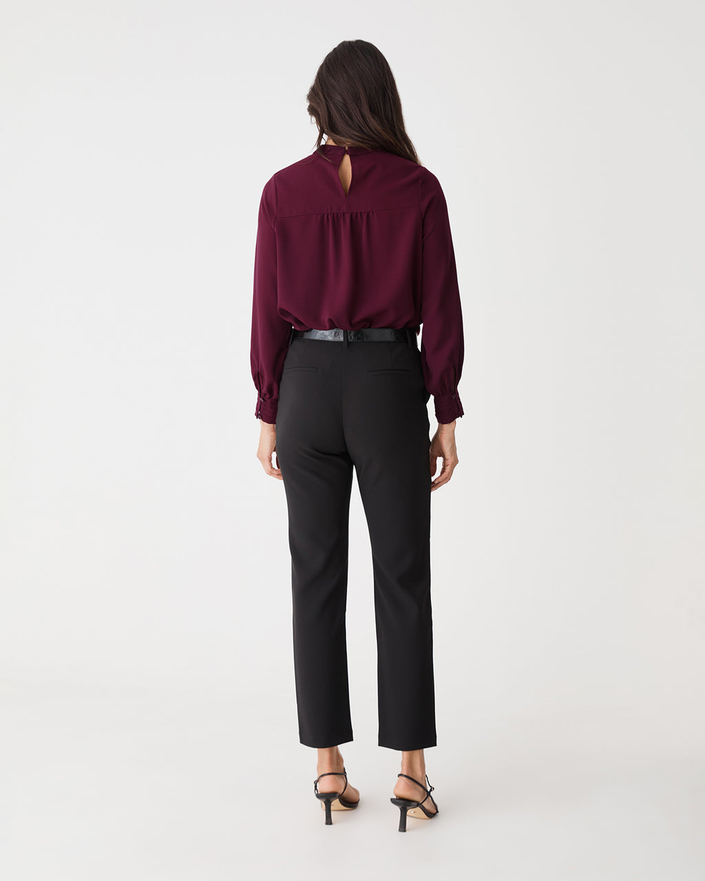 Fiora Lace Yoke Blouse in plum — back view