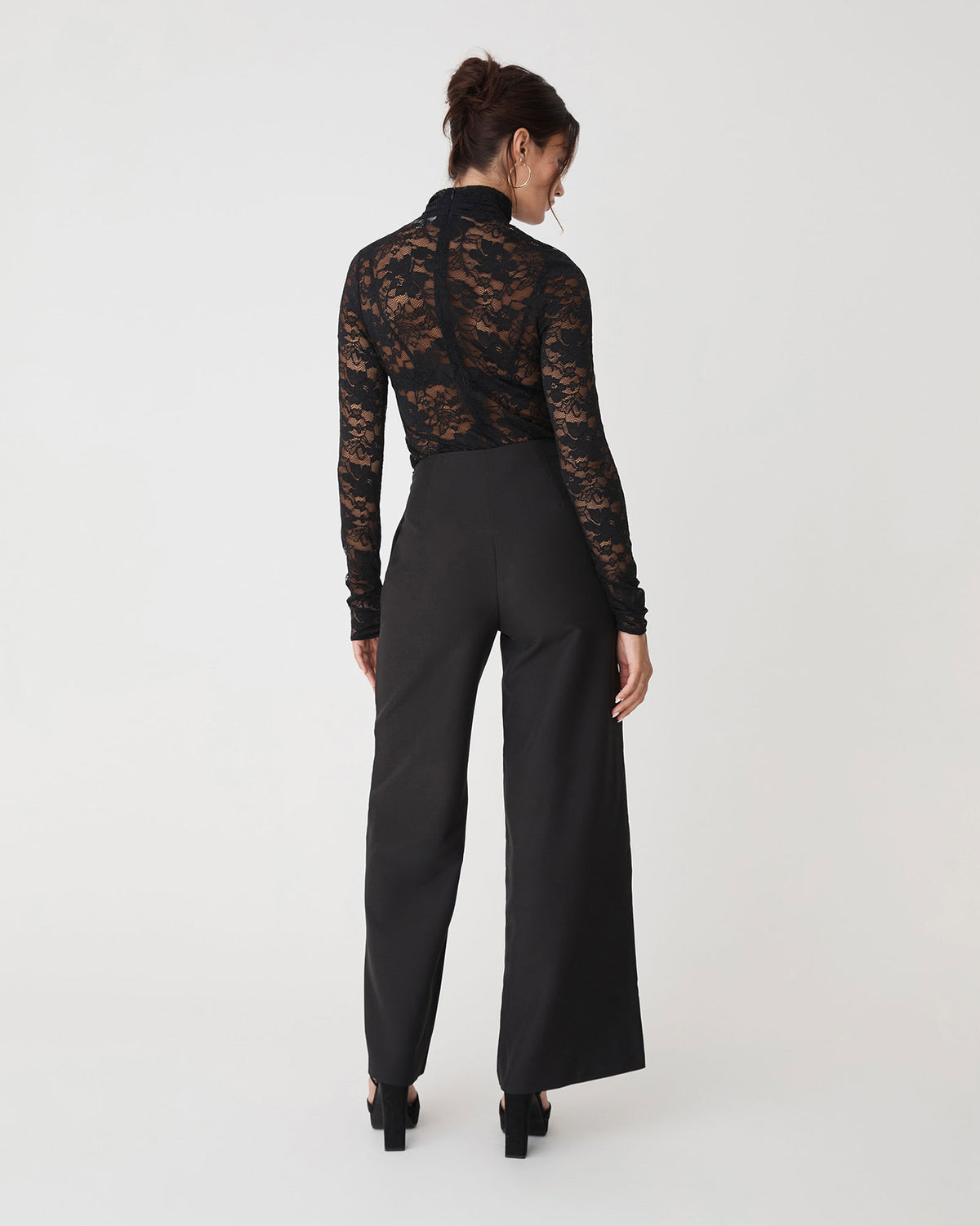 Torin Lace Turtleneck Top in black — back view