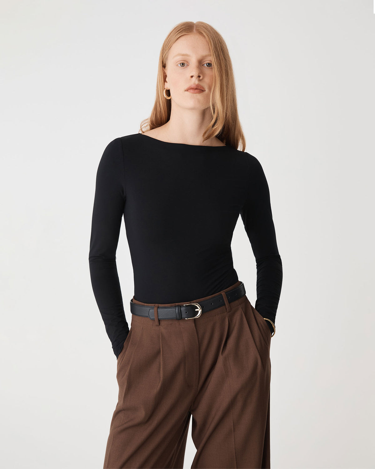 Simone Bamboo Bodysuit in black — close-up view