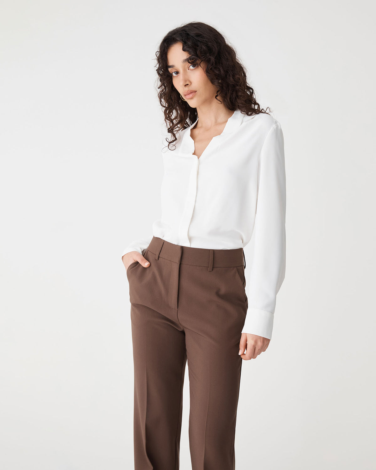 Claudia Pleat Neck Blouse in ivory — close-up view 2