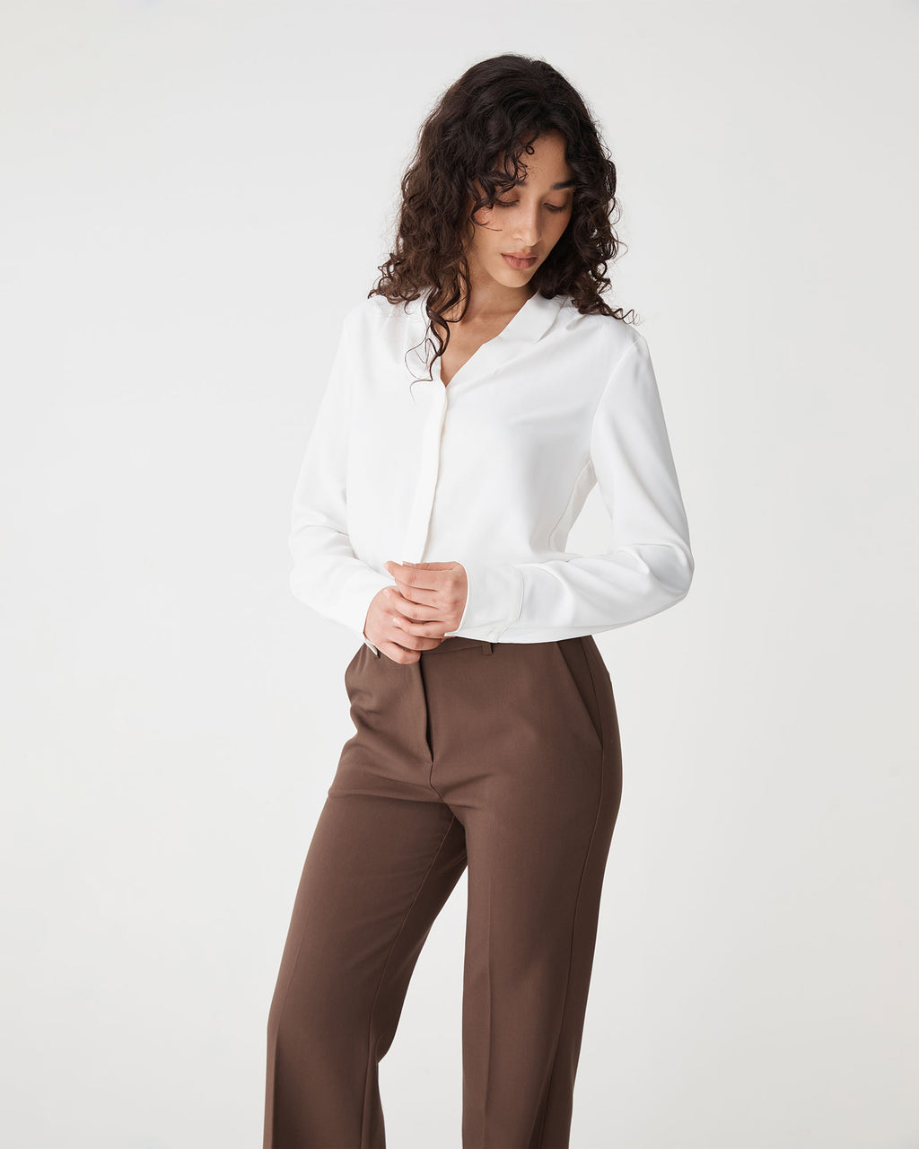 Claudia Pleat Neck Blouse in ivory — close-up view 3