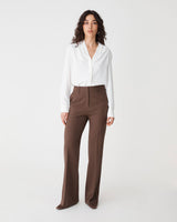 Claudia Pleat Neck Blouse in ivory — full-length view