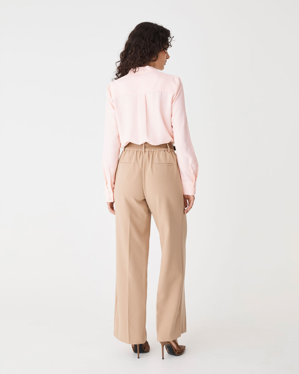 Claudia Pleat Neck Blouse in soft pink — back view