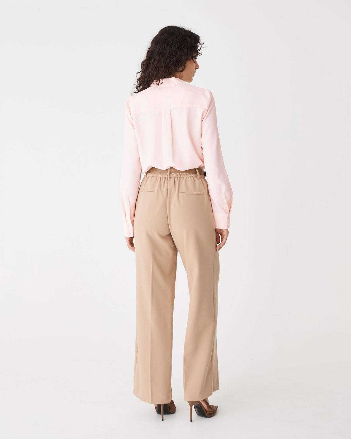 Claudia Pleat Neck Blouse in soft pink — back view
