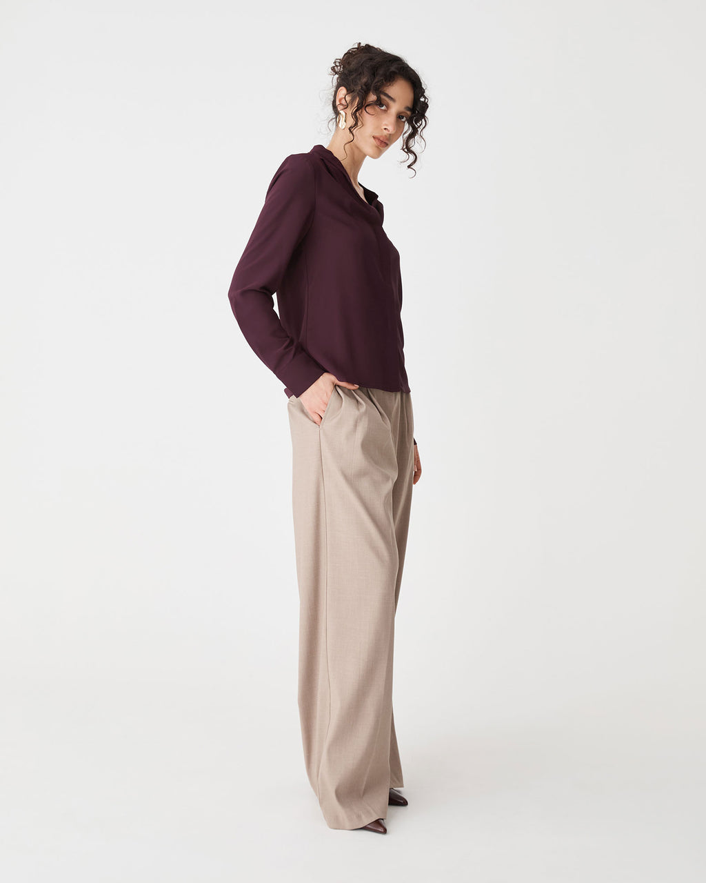 Claudia Pleat Neck Blouse in shiraz — side view