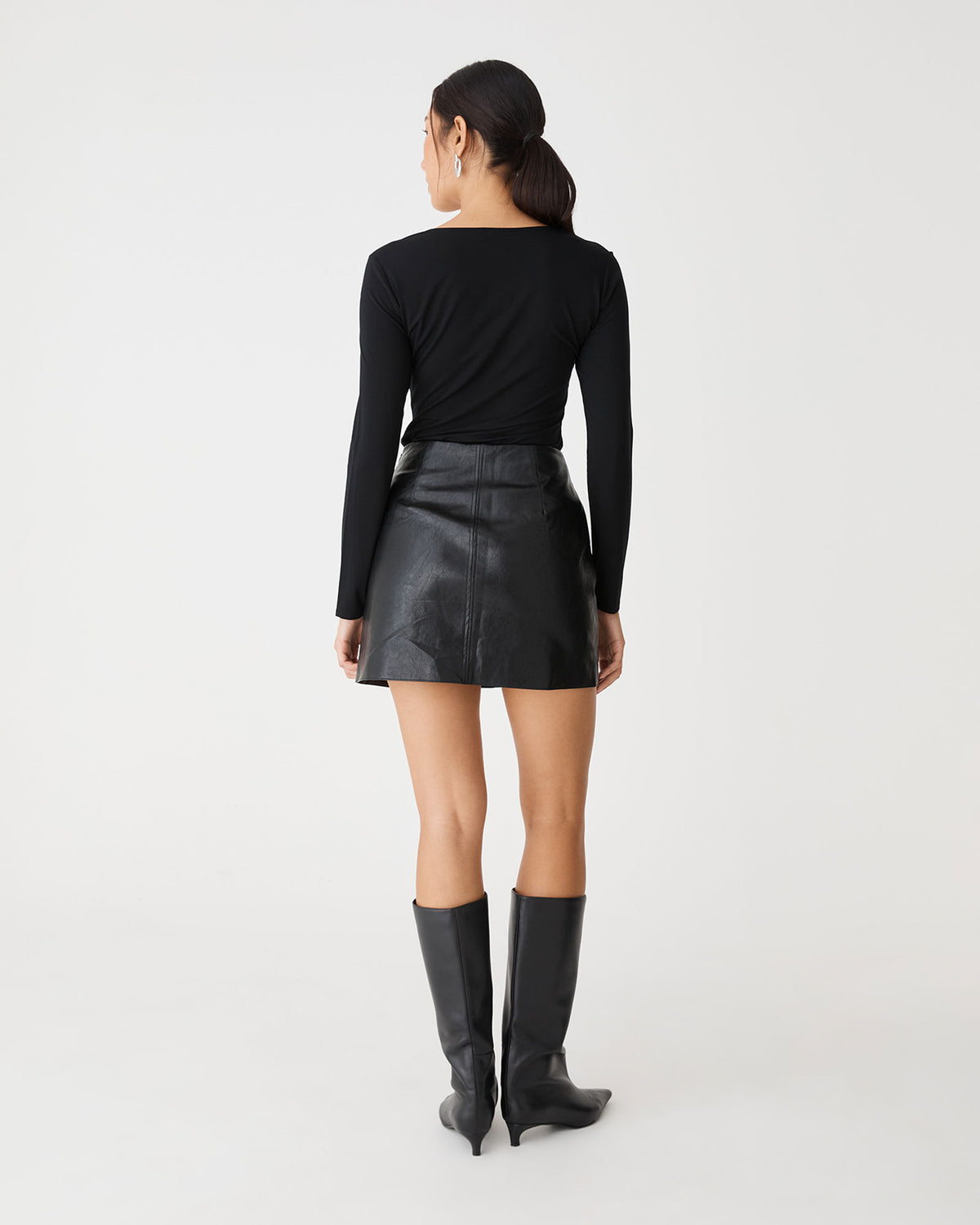 Isla V-Neck Bamboo Top in black — back view