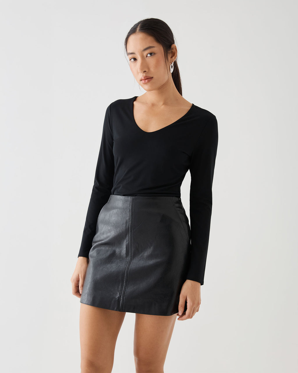 Isla V-Neck Bamboo Top in black — close-up view 3