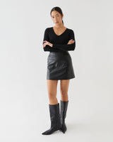 Isla V-Neck Bamboo Top in black — full-length view