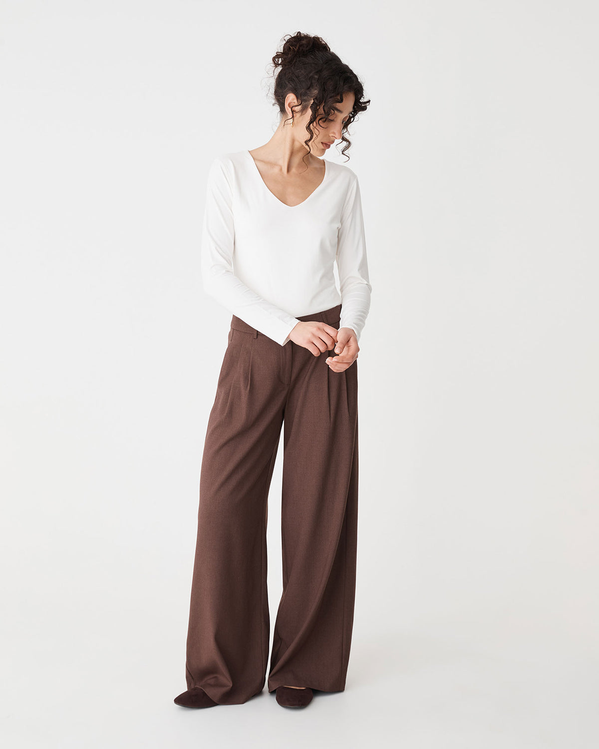 Isla V-Neck Bamboo Top in ivory — full-length view