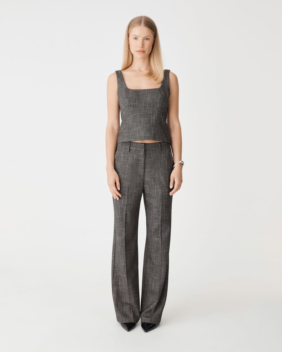 Harper Scoop Neck Top in black melange — full-length view