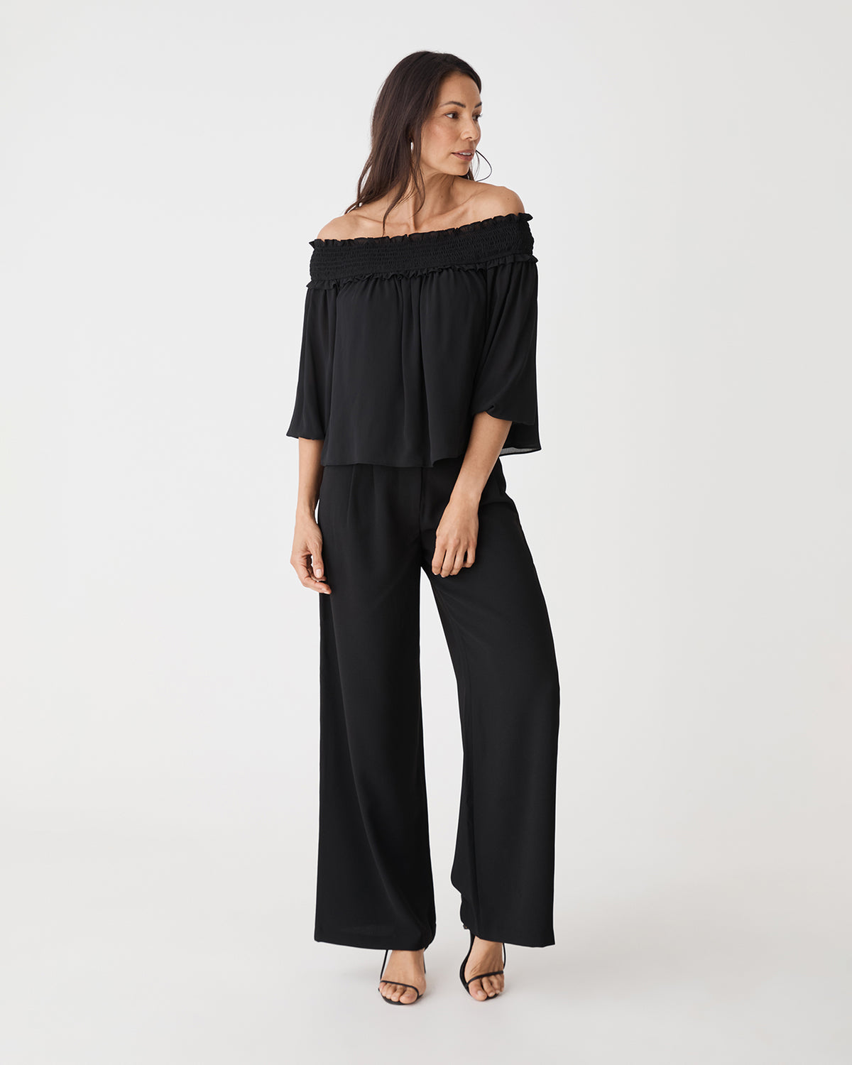 Lilly Off Shoulder Top in black — full-length view