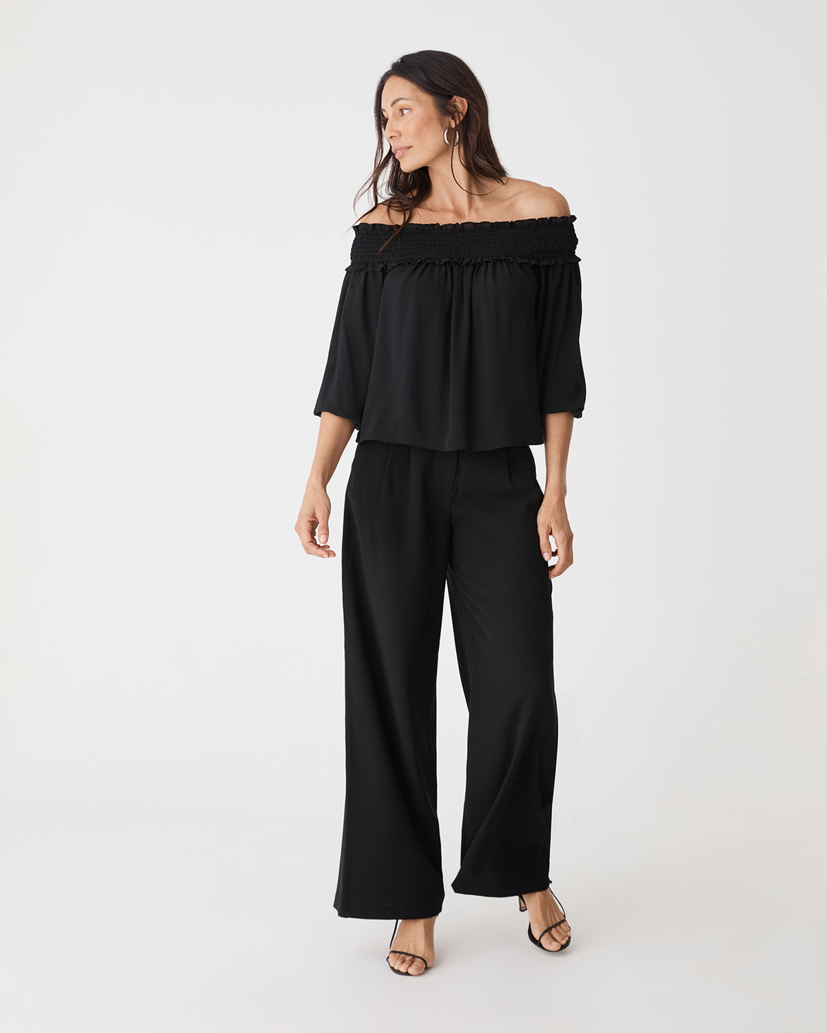 Lilly Off Shoulder Top in black — full-length view 2