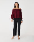 Lilly Off Shoulder Top in rhubarb — full-length view