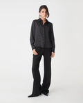 Courtney Satin Spot Shirt in black white dot — full-length view