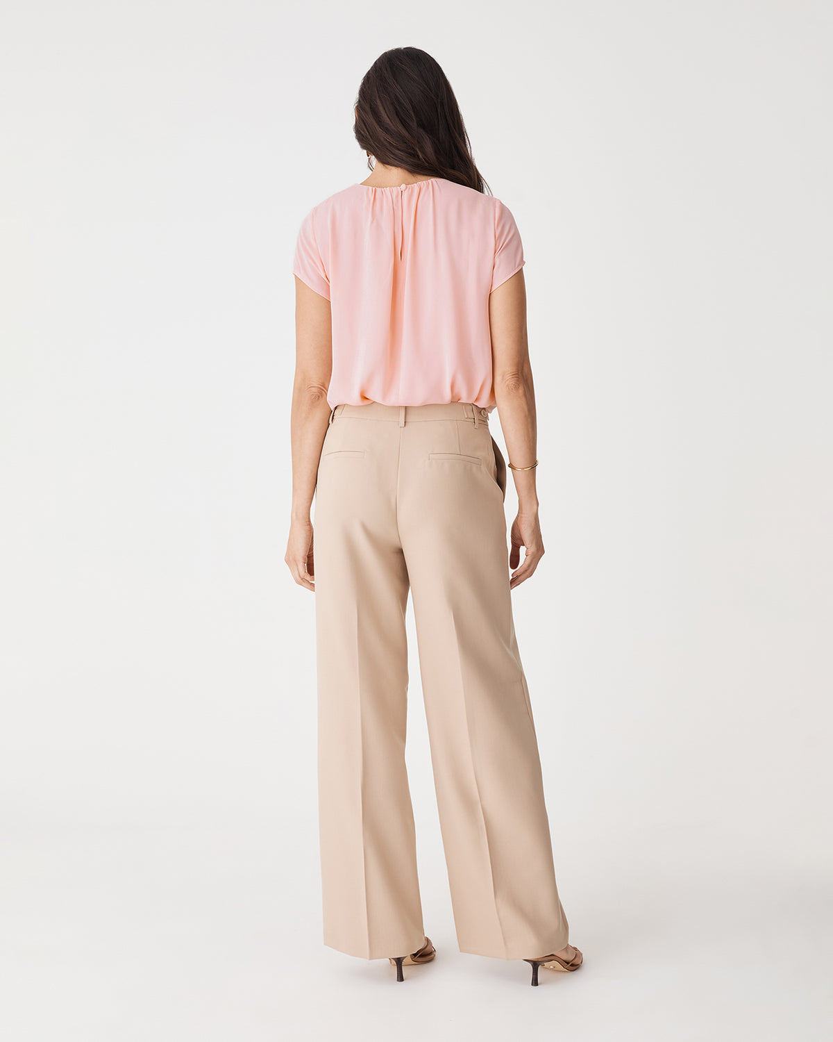 Angela Gathered Neck Top in petal pink — back view