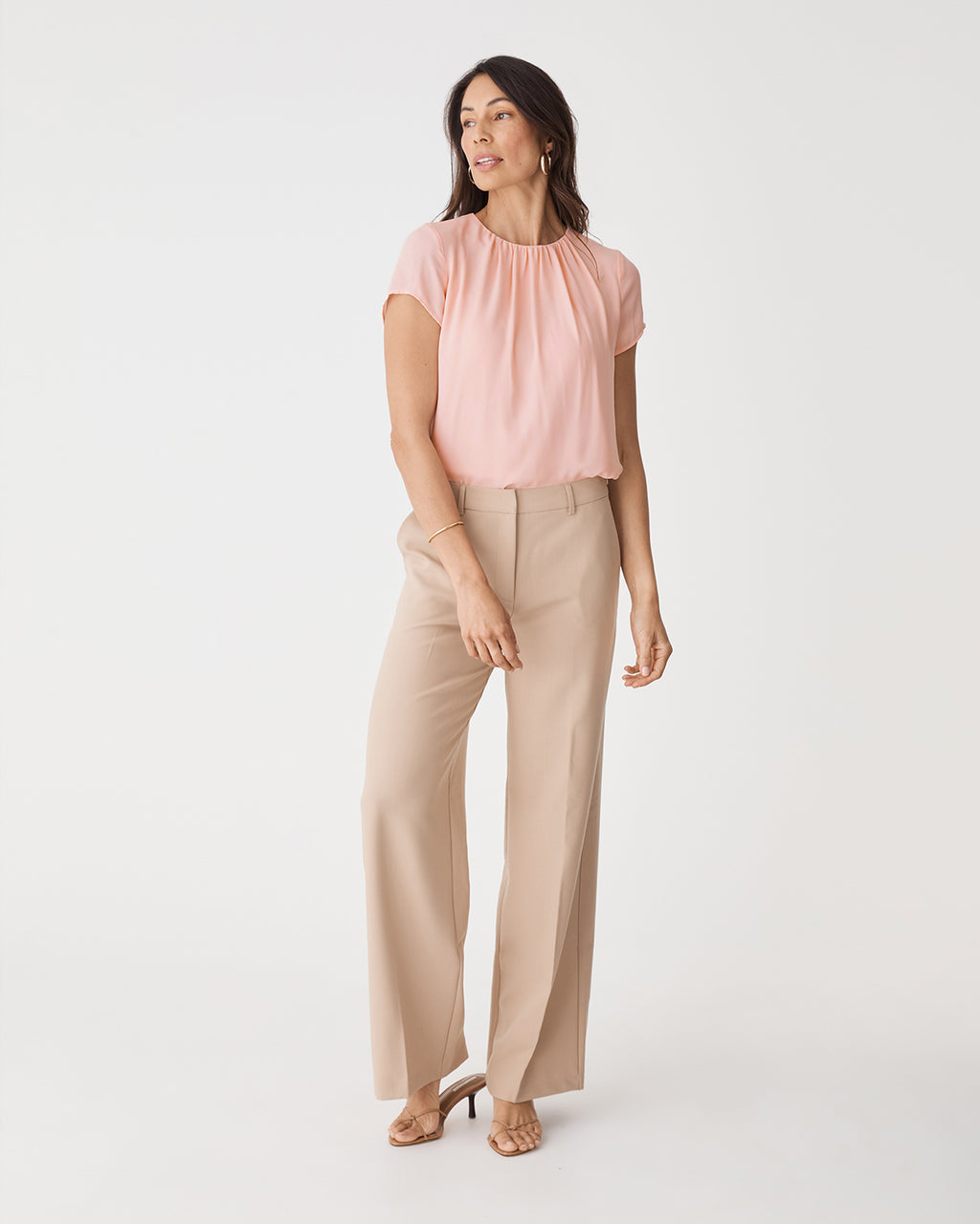 Angela Gathered Neck Top in petal pink — full-length view