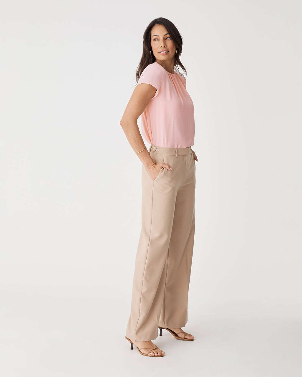 Angela Gathered Neck Top in petal pink — side view