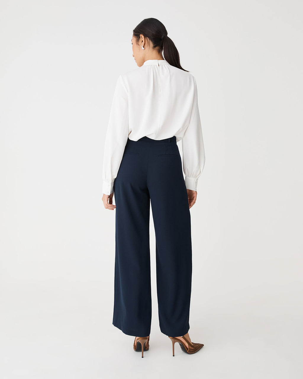Celene Gathered Neck Top in ivory — back view