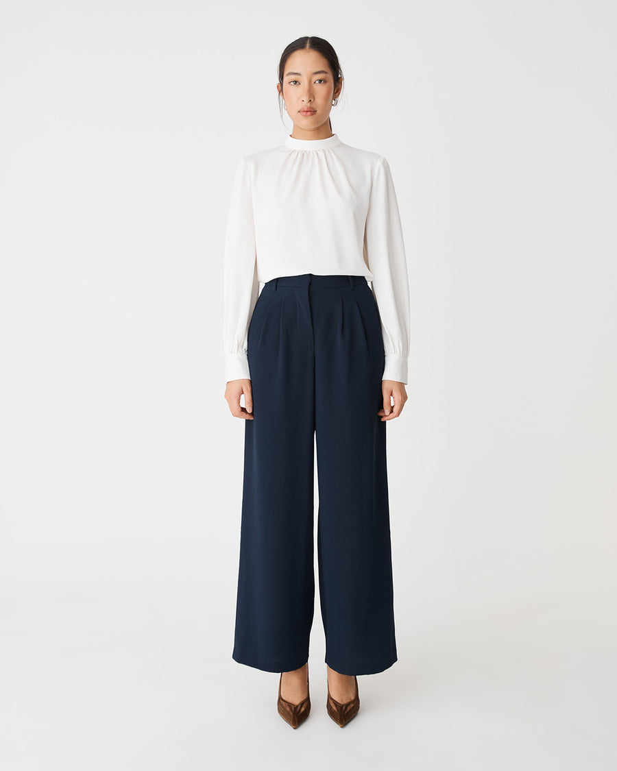 Celene Gathered Neck Top in ivory — full-length view