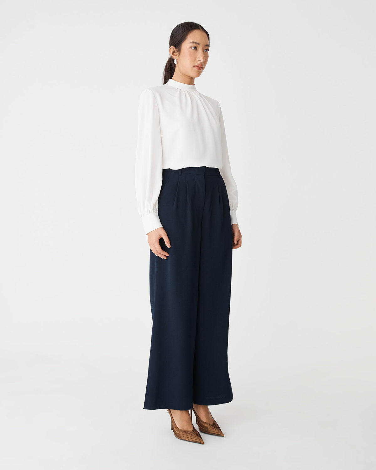 Celene Gathered Neck Top in ivory — side view