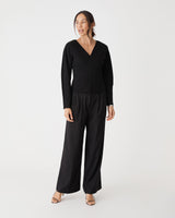 Tate V-Neck Dolman Sleeve Top in black — full-length view